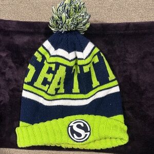 Seattle Kids Pom-Pom Beanie - Navy and Lime